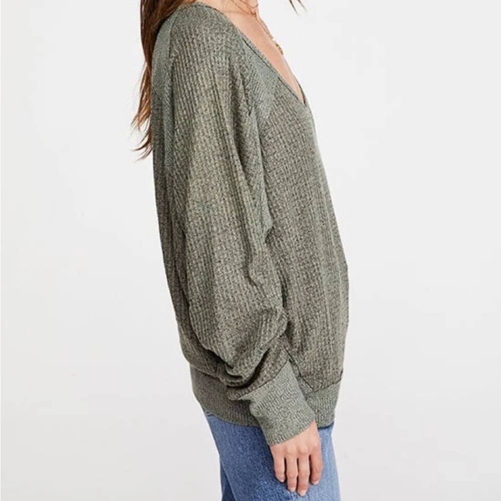 Free People “We The Free” Thermal V-Neck Top Olive Green - XS “Santa Clara Top” - Picture 3 of 11